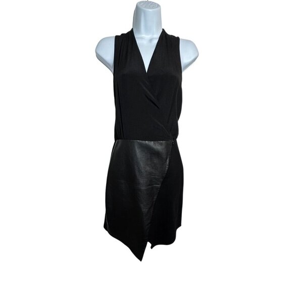 Tibi Asymmetric leather Wrap Dress size 0 black lamb leather and silk sleeveless - Picture 2 of 11